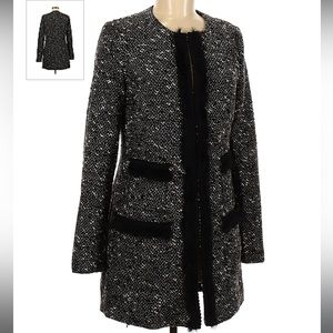 NANETTE LEPORE black and white tweed coat with fur size 6